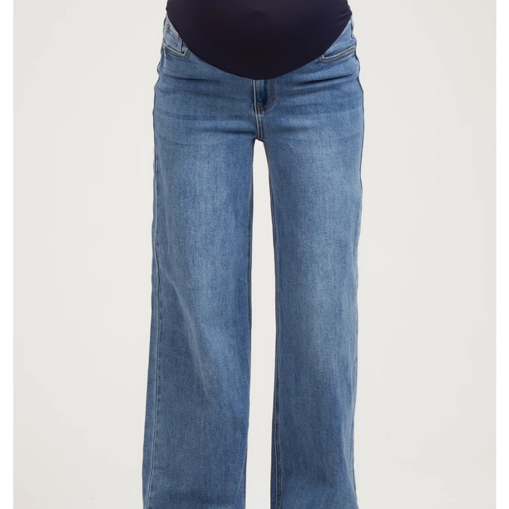 Blue Vintage Wash Raw Hem Wide Leg Maternity Jeans